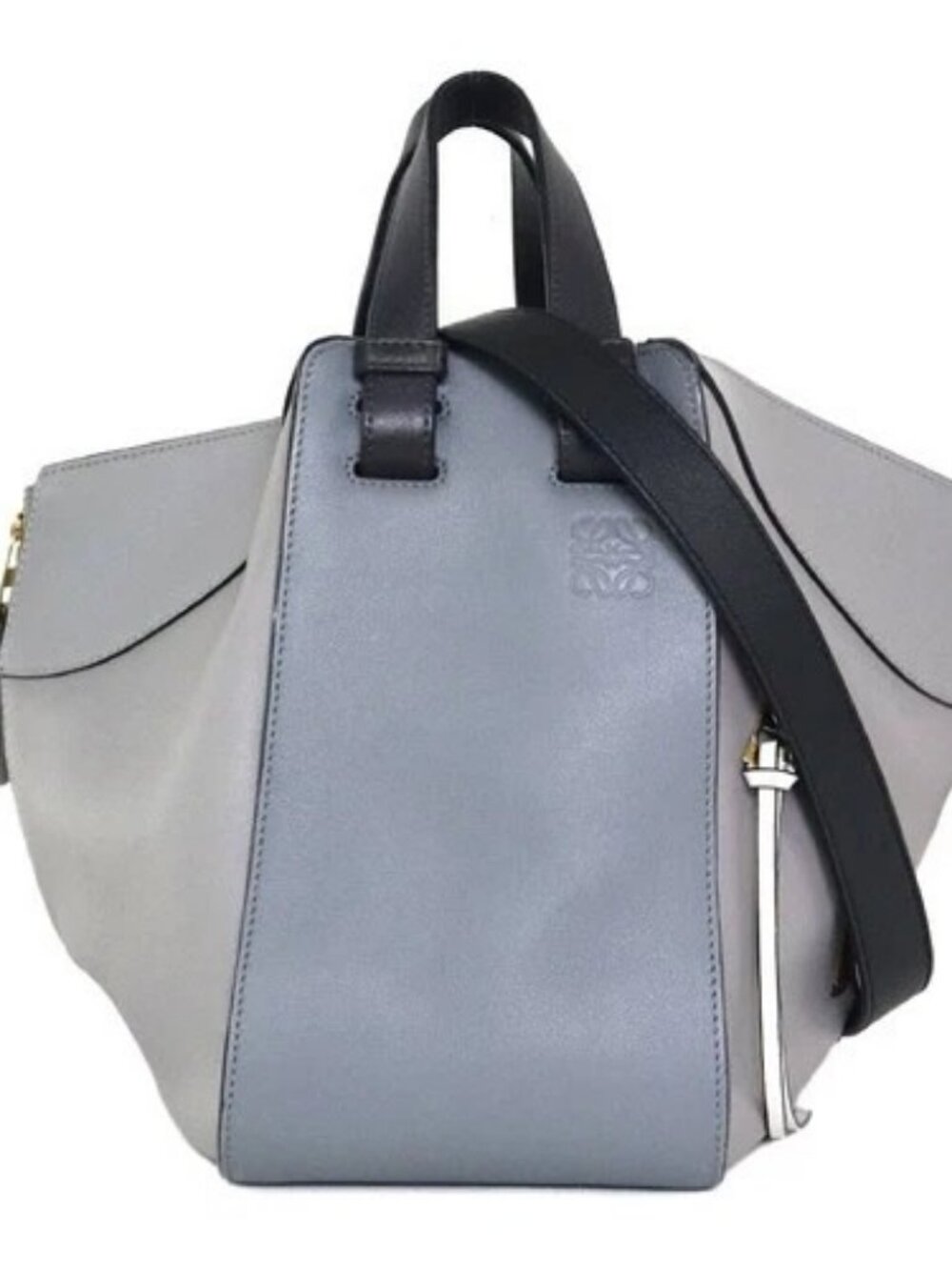Auth LOEWE Hammock Small Handbag Shoulder Bag Gray/Black Leather - e62103a